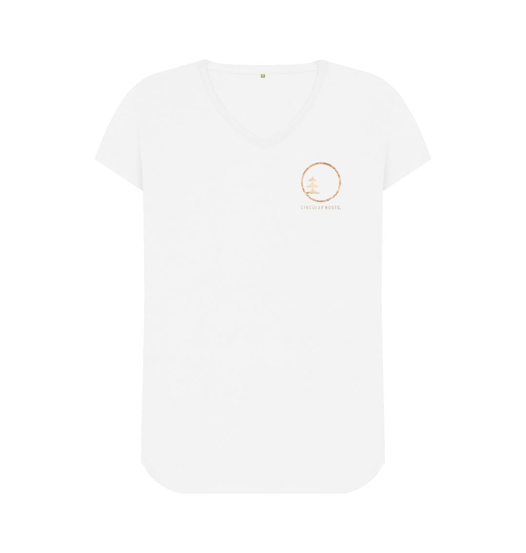 White Circular Basics - Gold logo V Neck tee