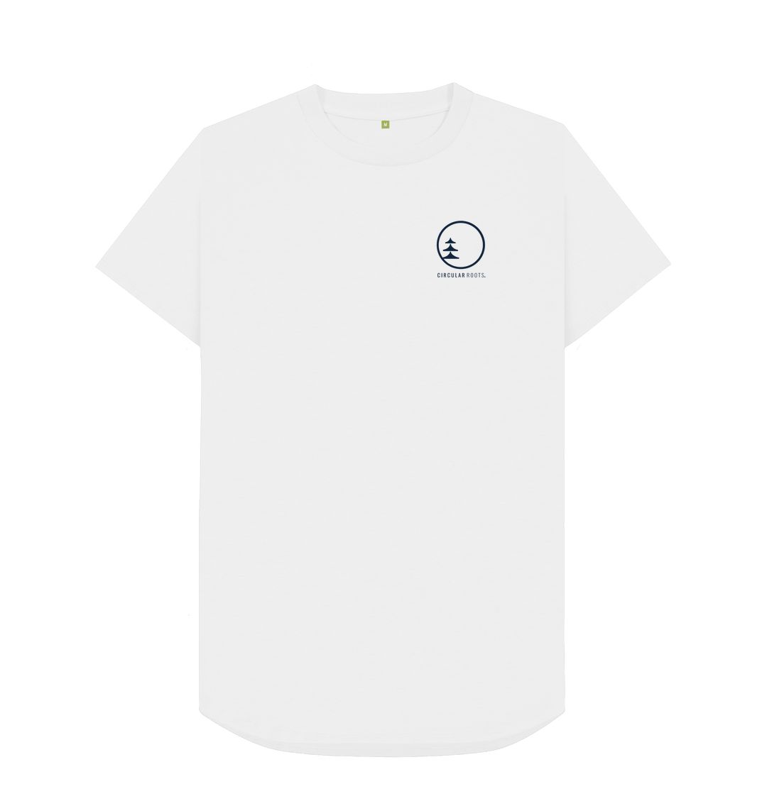 White Circular Roots Navy Logo-Long Line t-shirt
